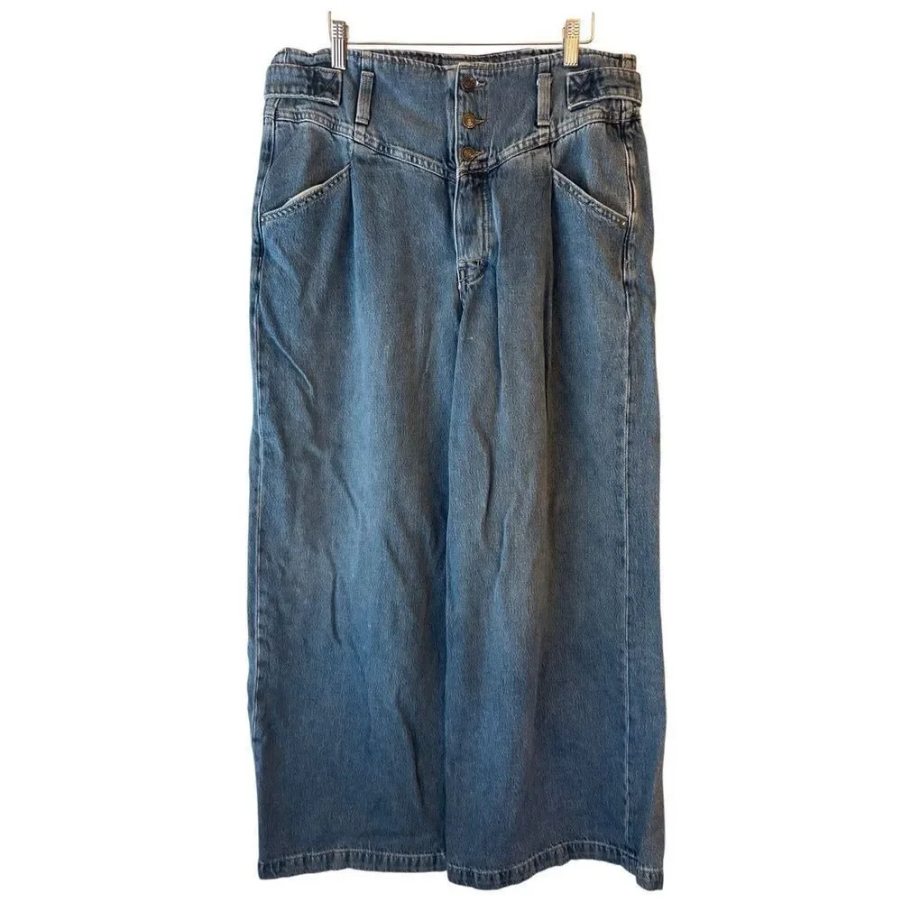 Care FP Super Sweeper Button Fly Wide-Leg Flood Jeans sz M - Picture 3 of 11